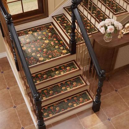 Vintage Floral Cuttable Non-slip Stair Treads Carpet