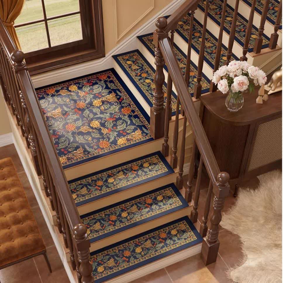 Vintage Floral Cuttable Non-slip Stair Treads Carpet