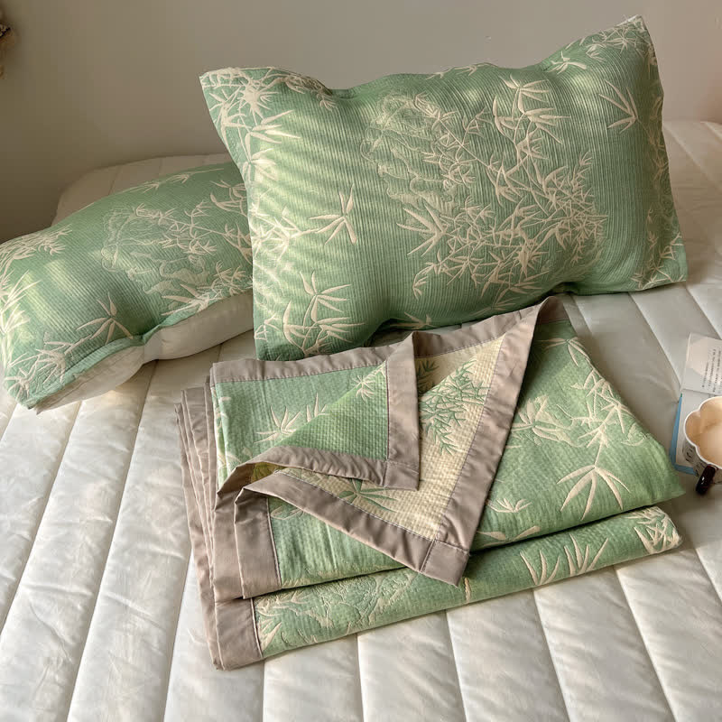 Bamboo Print Cotton Gauze Reversible Coverlet
