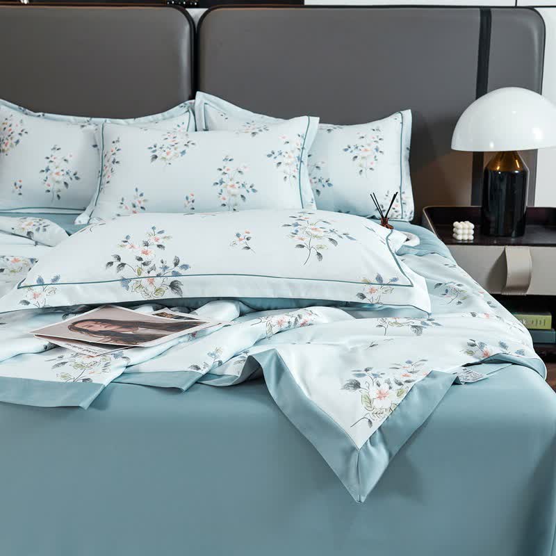 Rustic Blue Floral Soft Summer Quilt Bedding