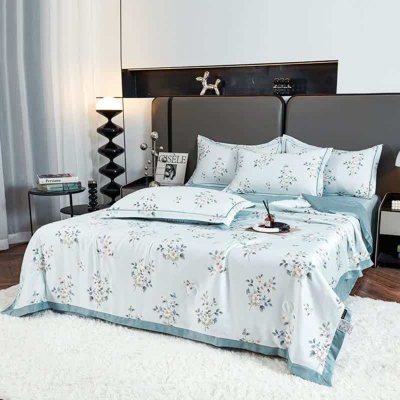 Rustic Blue Floral Soft Summer Quilt Bedding