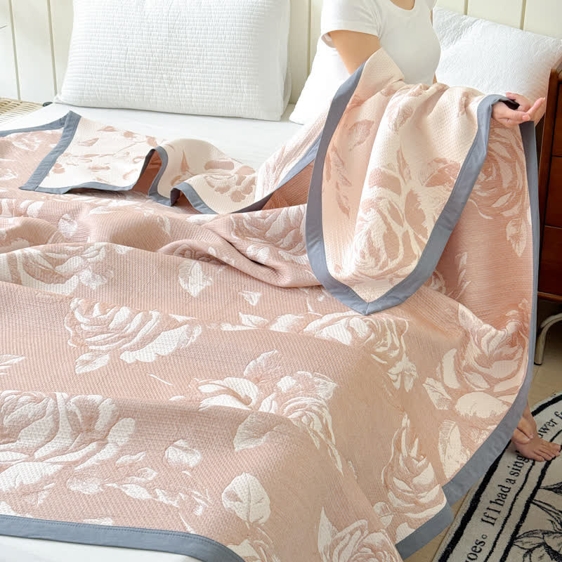 Pink Rose Cotton Triple Gauze Quilt