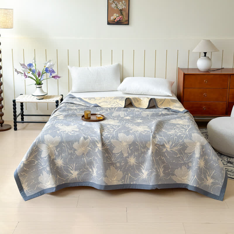 Grey Floral Cotton Triple Gauze Quilt