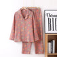 Retro Floral Cotton Gauze Cardigan Pajama Set - Pink - L - image 3