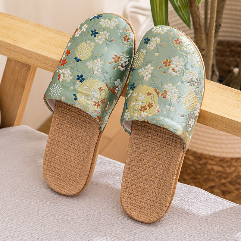 Embroidered Floral Anti-slip House Slippers