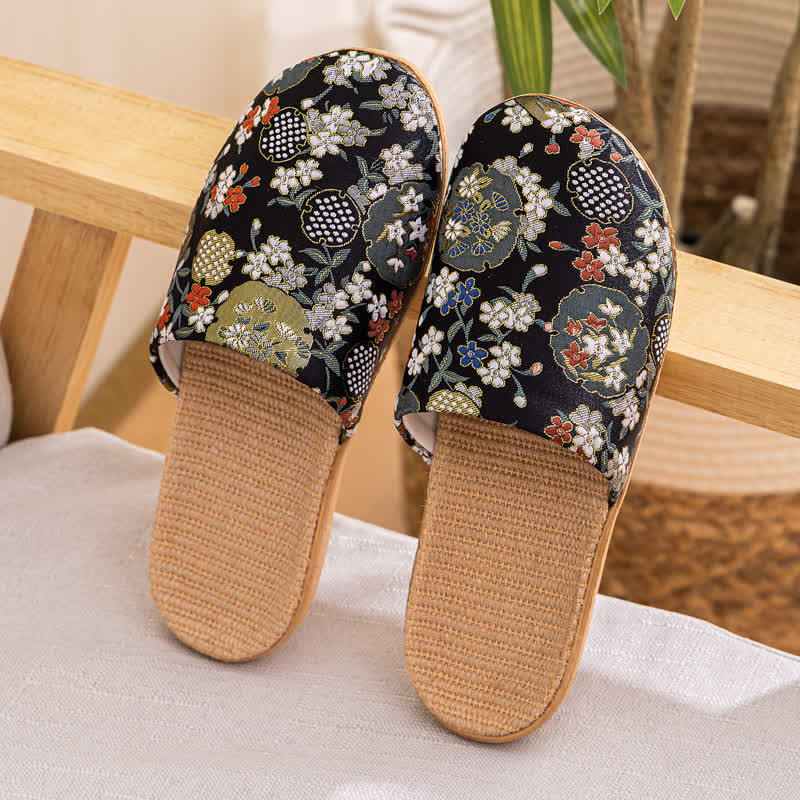 Embroidered Floral Anti-slip House Slippers