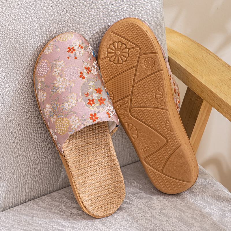 Embroidered Floral Anti-slip House Slippers