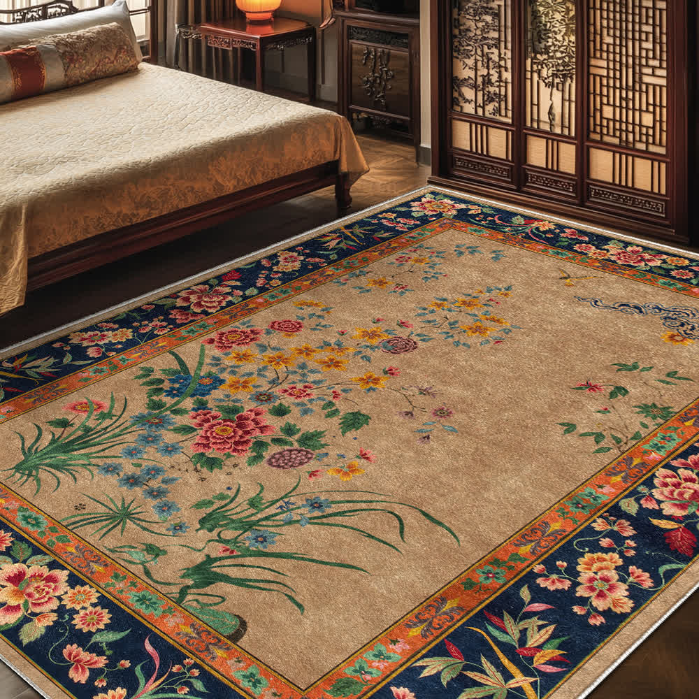 Washable Durable Vintage Floral Decorative Area Rug