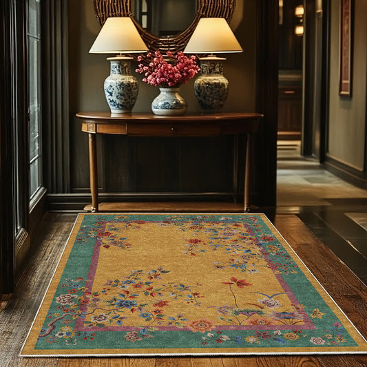 Washable Vintage Flower Anti-slip Area Rug