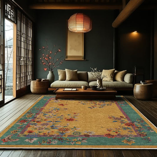 Washable Vintage Flower Anti-slip Area Rug