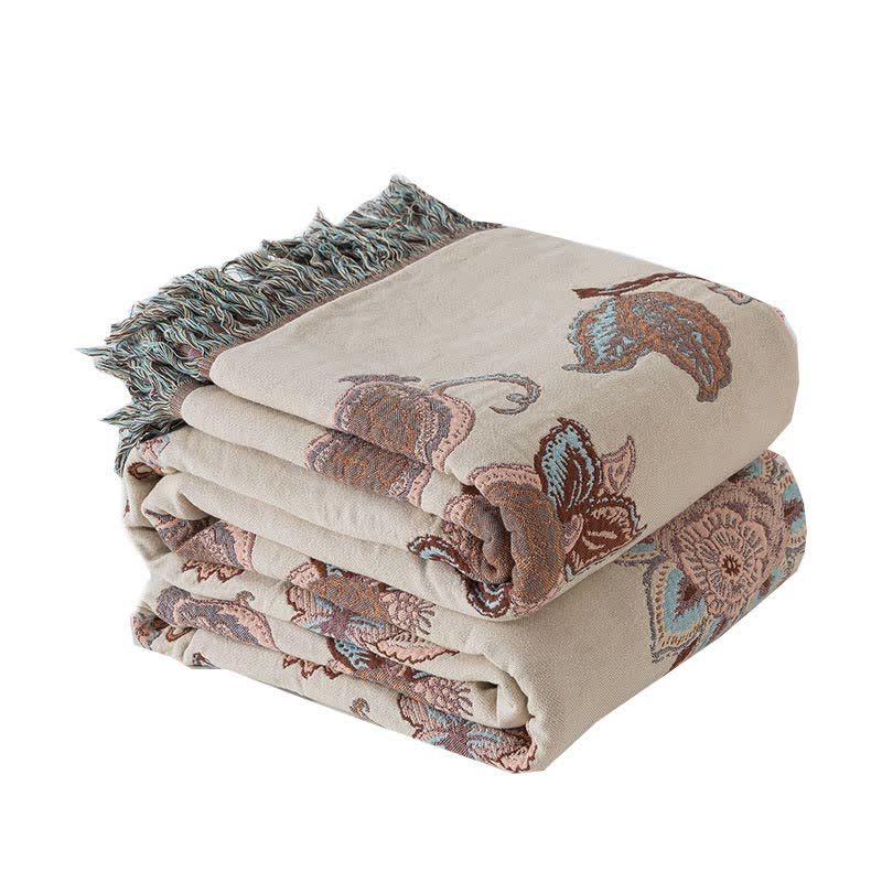 Vintage Cotton Gauze Floral Tassel Quilt