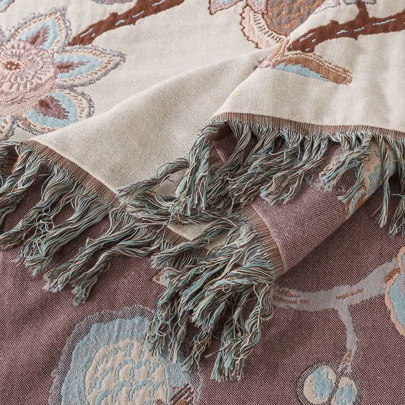 Vintage Cotton Gauze Floral Tassel Quilt