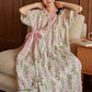 Elegant Floral Print Tie-Back Nightgown with Pocket