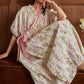 Elegant Floral Print Tie-Back Nightgown with Pocket