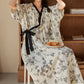 Floral Butterfly Print Padded Tie Nightgown with Pocket