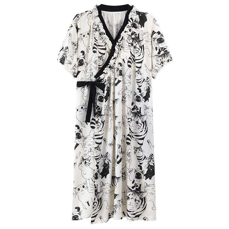 Country Style Padded Tie Nightgown with Pocket - image 11