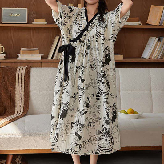 Country Style Padded Tie Nightgown with Pocket