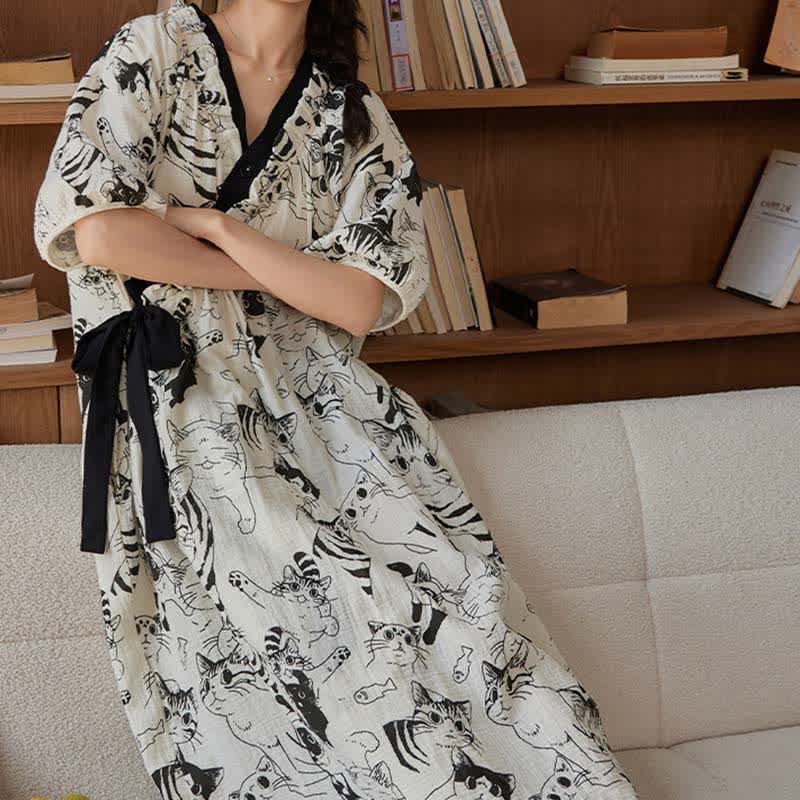 Country Style Padded Tie Nightgown with Pocket - image 5