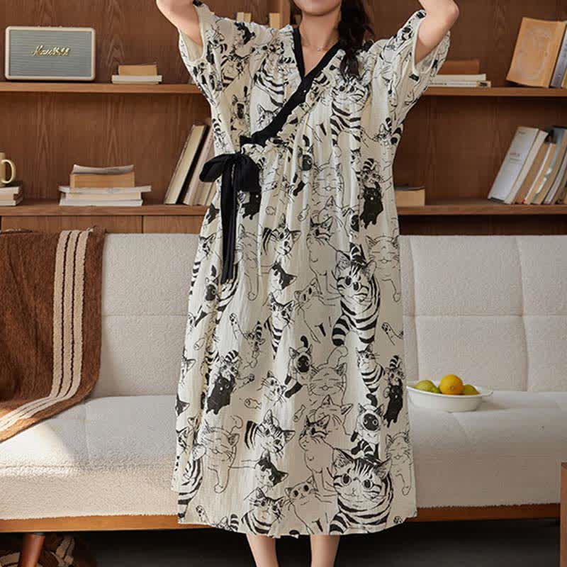 Country Style Padded Tie Nightgown with Pocket - image 2