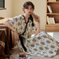 Geometric Pattern Print Padded Tie Nightgown with Pocket