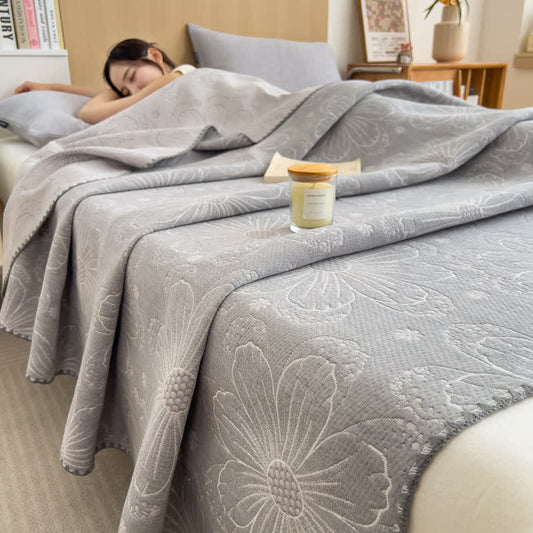 Elegant Floral Cotton Layers Gauze Reversible Coverlet