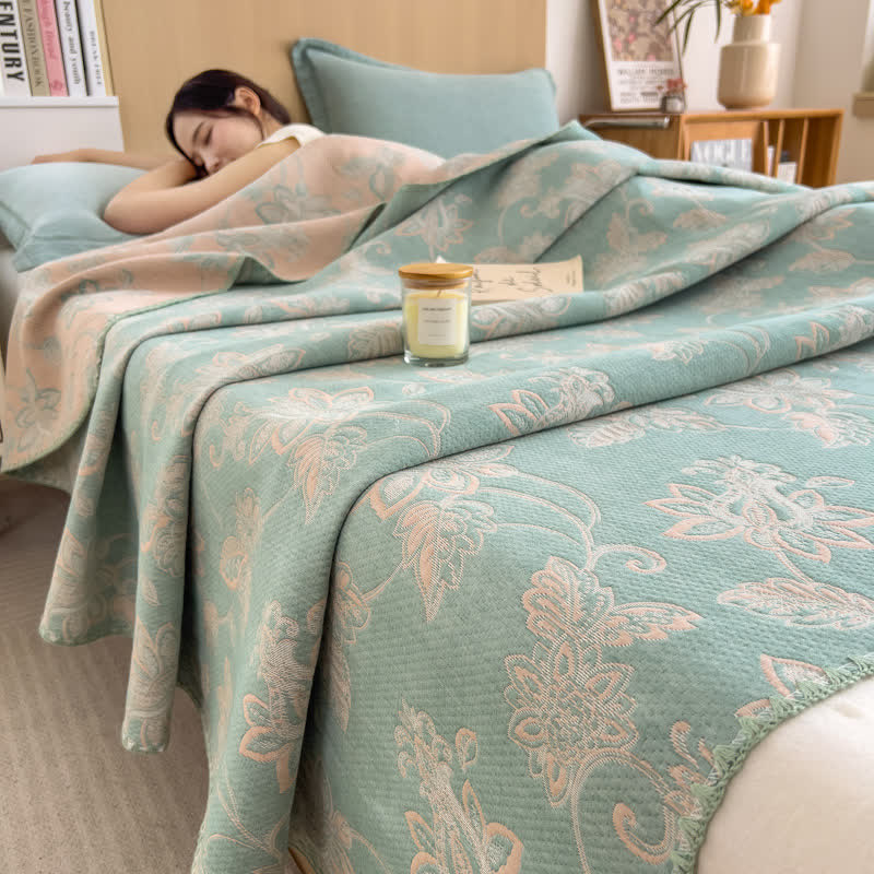 Plant Print Cotton Layers Gauze Reversible Coverlet