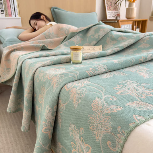 Plant Print Cotton Layers Gauze Reversible Coverlet