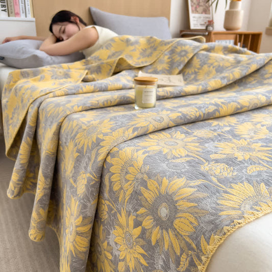 Sunflower Print Cotton Layers Gauze Reversible Coverlet