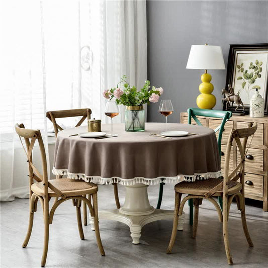 Christmas Round Tablecloth Washable Table Cover with Tassel
