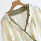 Plant Cotton Gauze Long Sleeve Nightgown with Pocket