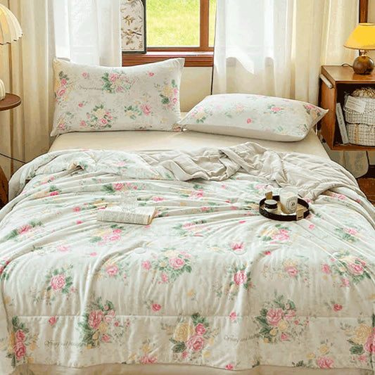 Soft Floral Cotton Double Layer Gauze Summer Quilt