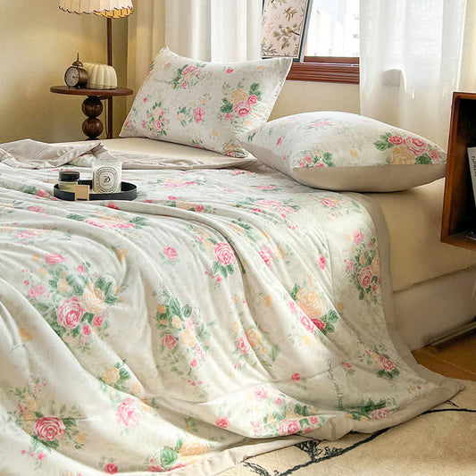 Soft Floral Cotton Double Layer Gauze Summer Quilt