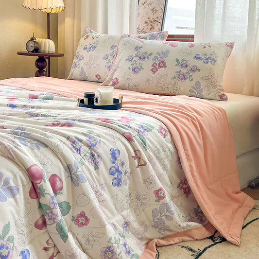 Elegant Floral Cotton Double Layer Gauze Summer Quilt