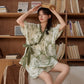 Bamboo Print Short Sleeve Bra Free Pajama Set