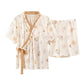 Cartoon Print Short Sleeve Bra Free Pajama Set