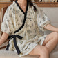 Cute Floral Short Sleeve Bra Free Pajama Set