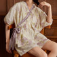Elegant Floral Short Sleeve Bra Free Pajama Set