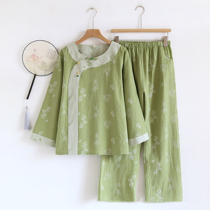 Vintage Cotton Yarn-dyed Jacquard Long Sleeve Loungewear