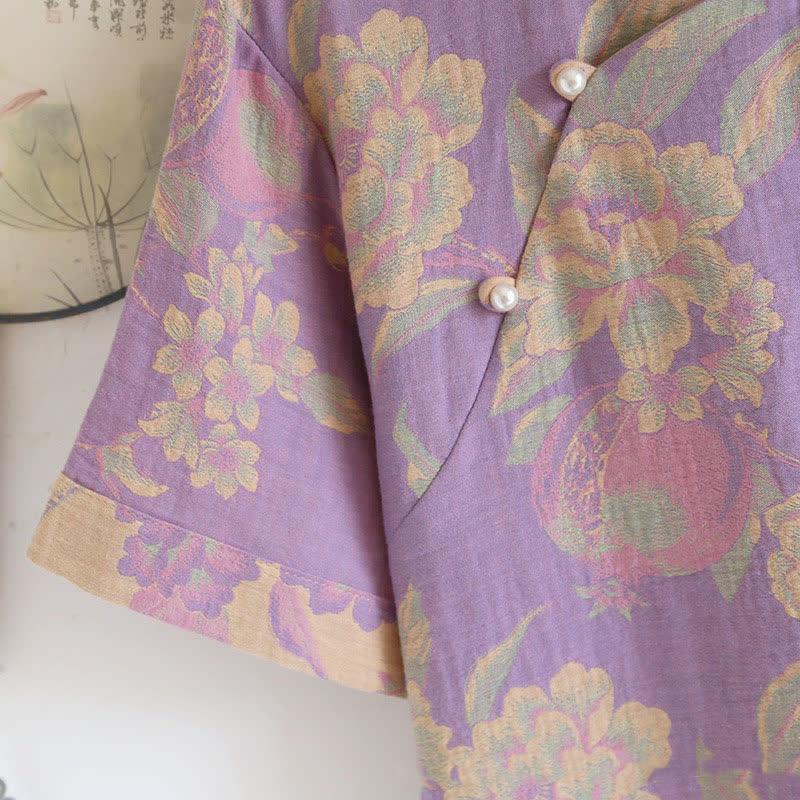 Cotton Yarn-dyed Retro Short-sleeve Loungewear Set