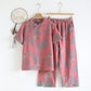 Cotton Yarn-dyed Retro Short-sleeve Loungewear Set