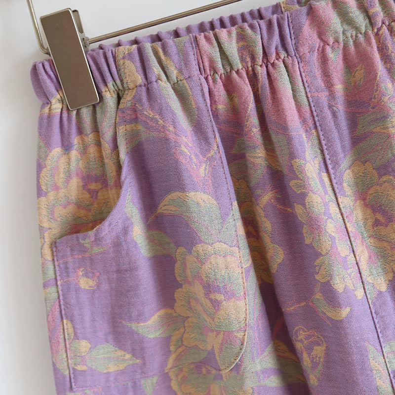 Cotton Yarn-dyed Retro Short-sleeve Loungewear Set