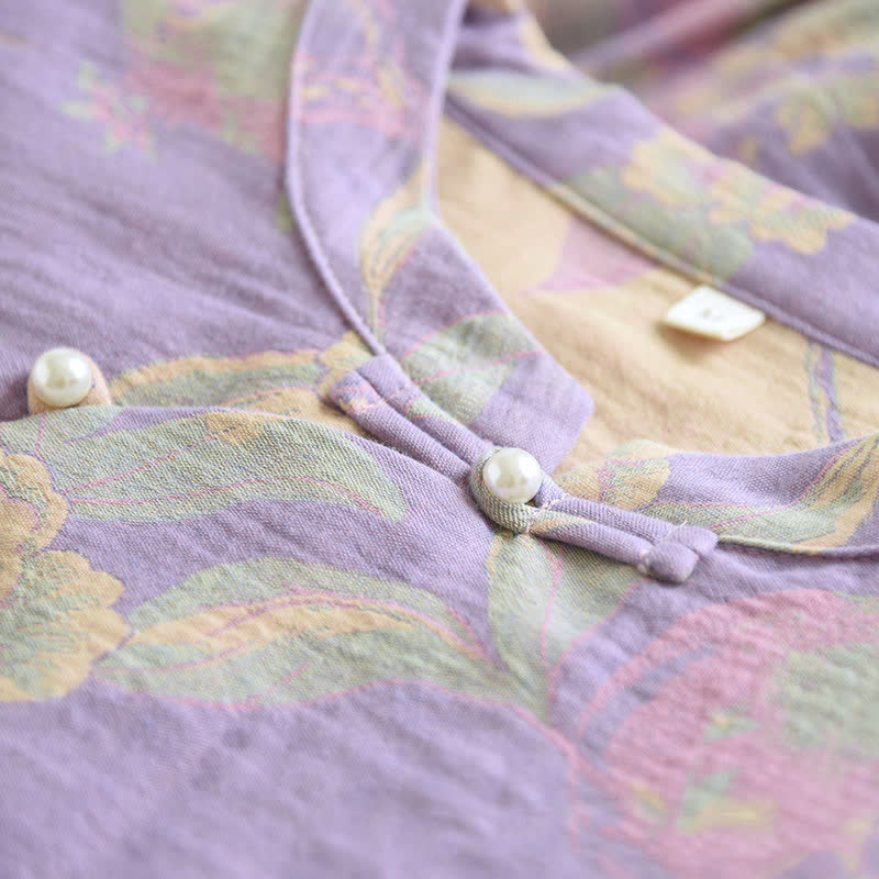 Cotton Yarn-dyed Retro Short-sleeve Loungewear Set