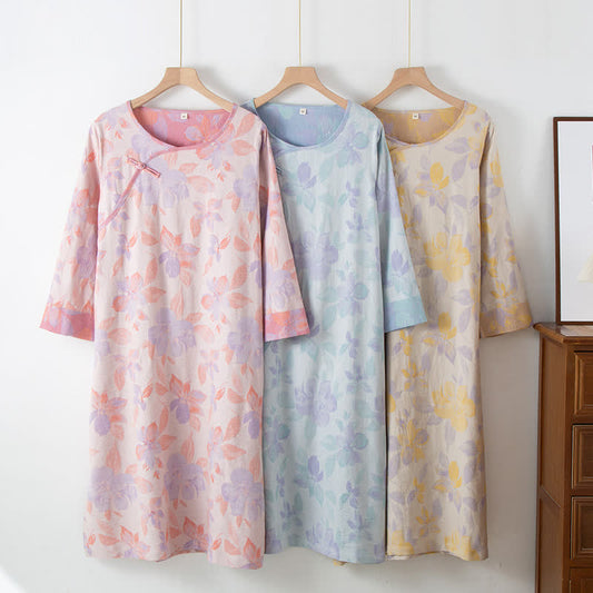 Vintage Yarn-dyed Cotton Round Neck Nightdress