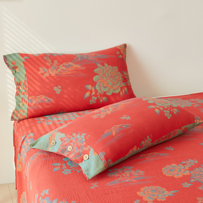 Peony Cotton Gauze Yarn-dyed Jacquard Reversible Coverlet