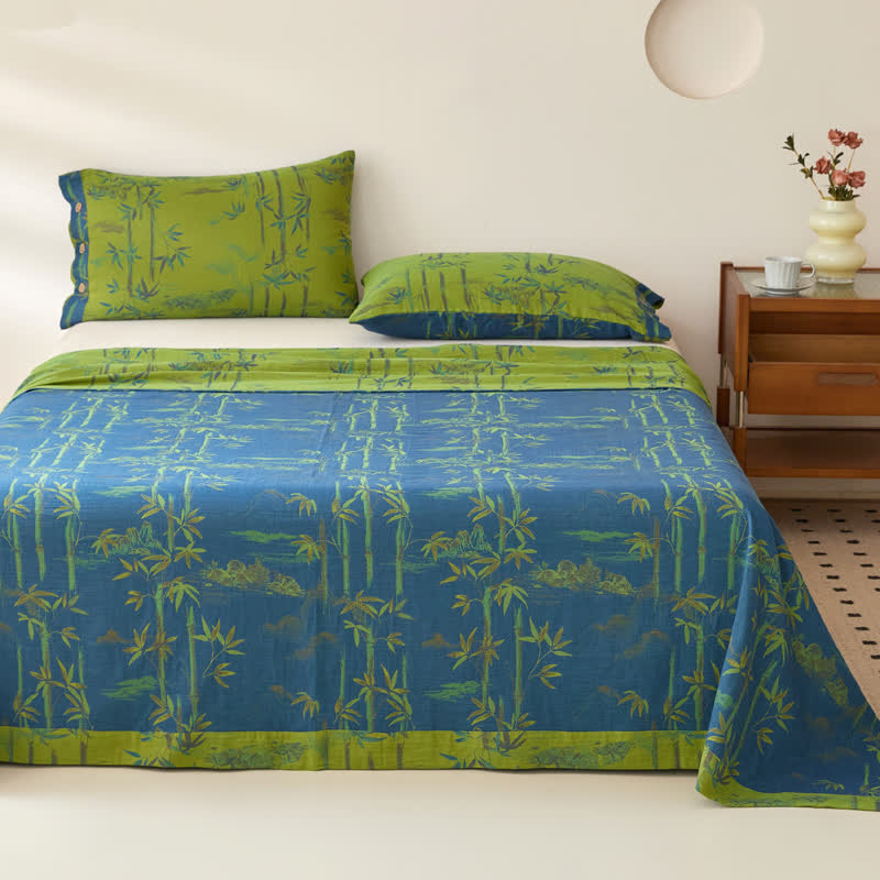 Bamboo Print Cotton Gauze Yarn-dyed Reversible Coverlet