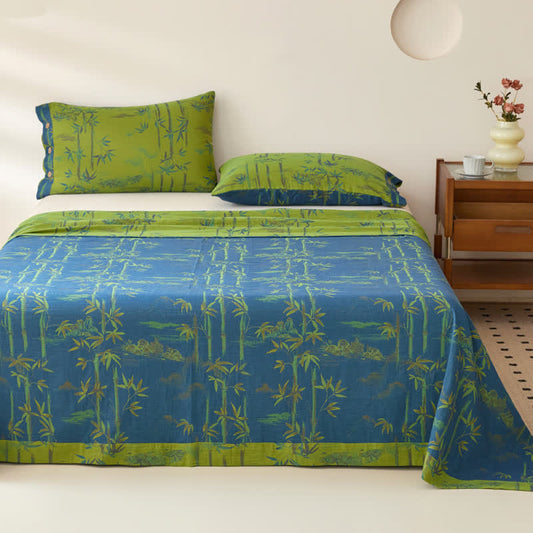 Bamboo Print Cotton Gauze Yarn-dyed Reversible Coverlet