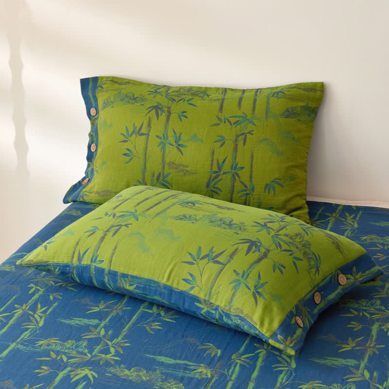 Bamboo Print Cotton Gauze Yarn-dyed Reversible Coverlet