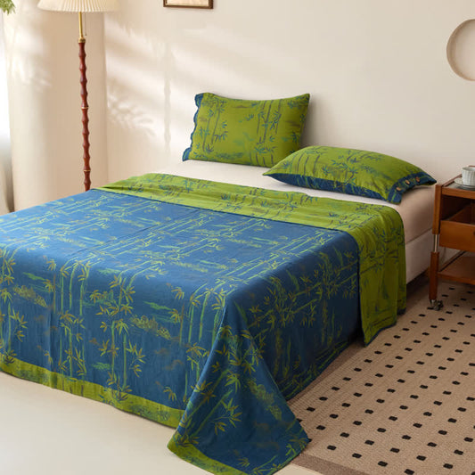 Bamboo Print Cotton Gauze Yarn-dyed Reversible Coverlet