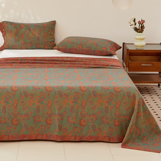 Retro Floral Cotton Gauze Yarn-dyed Reversible Coverlet