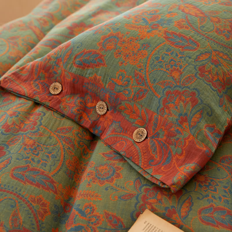 Retro Floral Cotton Gauze Yarn-dyed Reversible Coverlet